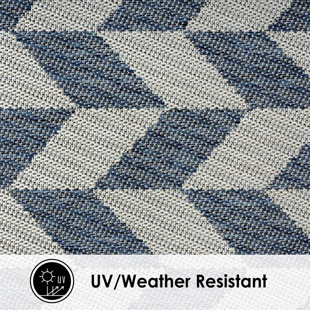 Blue and Cream Geometric 8' x 10' Synthetic Indoor/Outdoor Rug