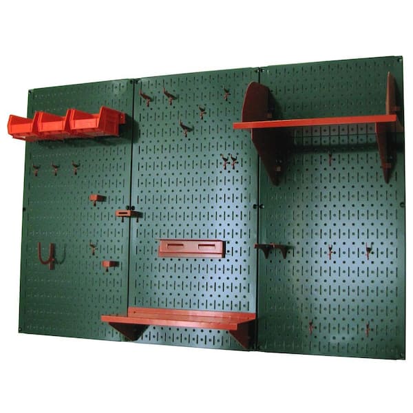 Wall Control 32 in. x 48 in. Metal Pegboard Standard Tool Storage Kit with Green Pegboard and Red Peg Accessories