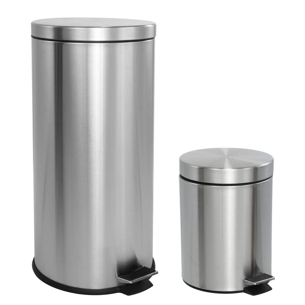 happimess Oscar 8-Gallon Step-Open Trash Can with Free Mini Trash Can Stainless Steel