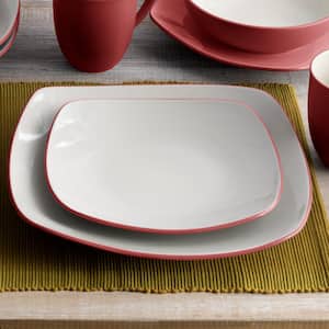Colorwave Raspberry 10.75 in. (Cherry) Stoneware Square Dinner Plates, (Set of 4)