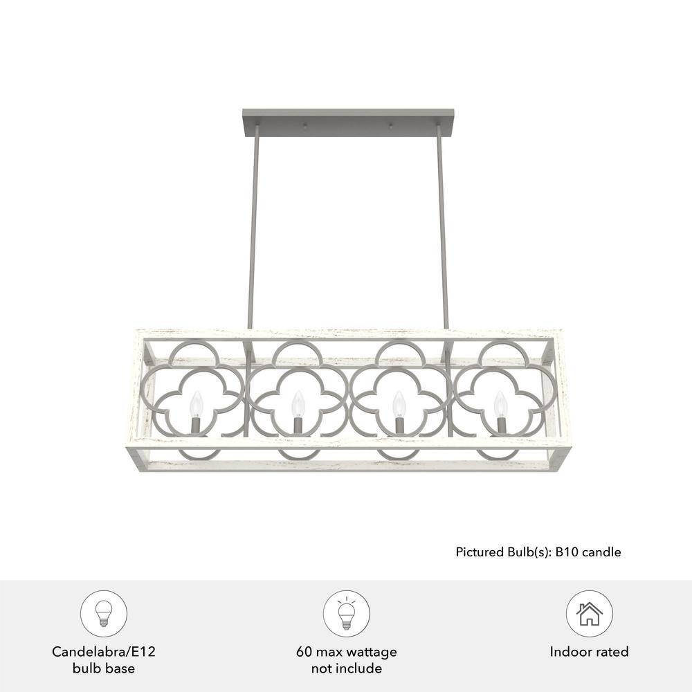 White Painted Concrete 4-Light Linear Chandelier