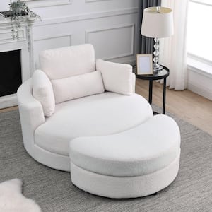 51 in. Modern Teddy Swivel Accent Barrel Sofa Lounge Leisure Club Chair with Half Moon Storage Ottoman and Pillows,White