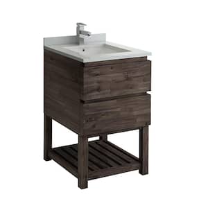 Formosa 24 in. Modern Vanity with Open Bottom in Warm Gray, Quartz Stone Vanity Top in White with White Basin