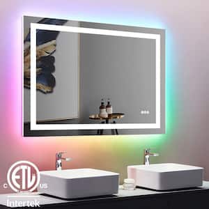 48 in. W x 32 in. H Rectangular Frameless LED Anti Fog Backlit and Front Lighted Wall Bathroom Vanity Mirror in RGB