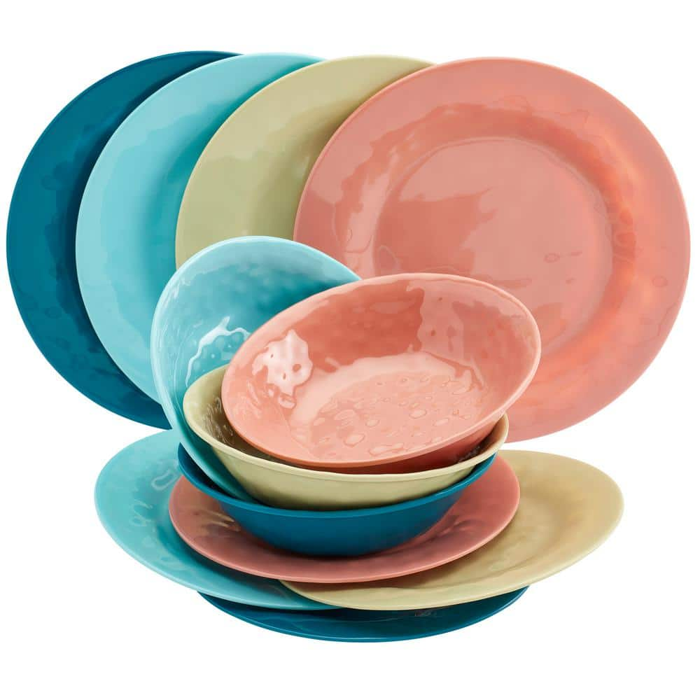 Tabletops Gallery 12PC Assorted Melamine Dinnerware Set - Summer Fun