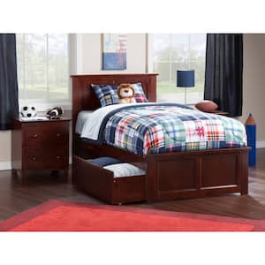 Madison Walnut Twin Solid Wood Storage Platform Bed with Matching Foot Board and 2 Bed Drawers