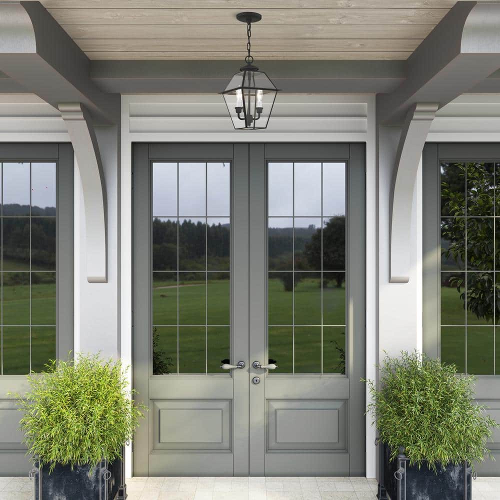 Westover Black Brass and Glass Outdoor Pendant Lantern
