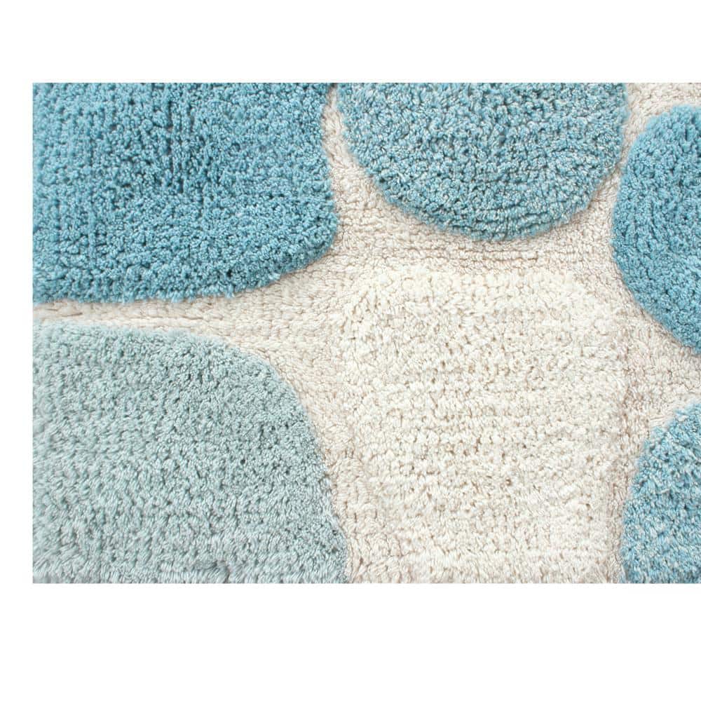 Aquamarine and Gray Cotton Tufted Pebble Pattern Bath Rug Set