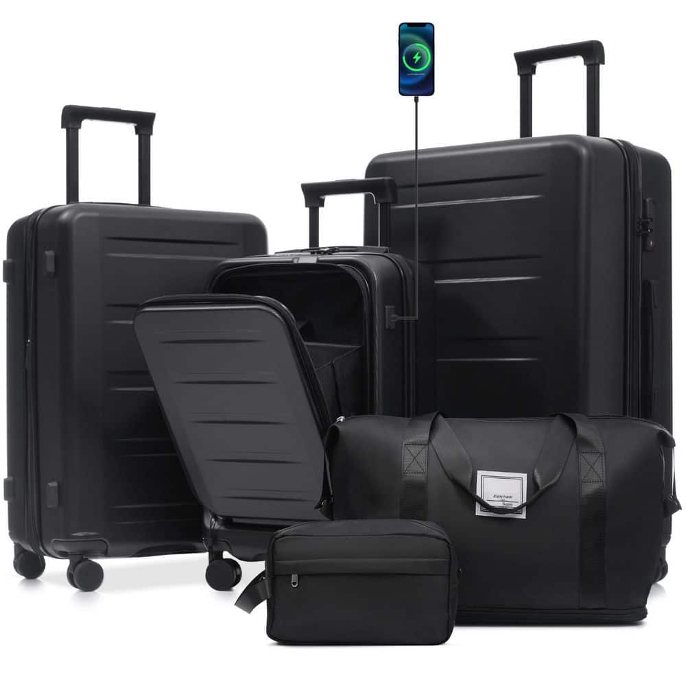 Naked City ボックスセット Merax 5 Bags 5-Piece Black Expandable ABS Luggage Set with Duffel