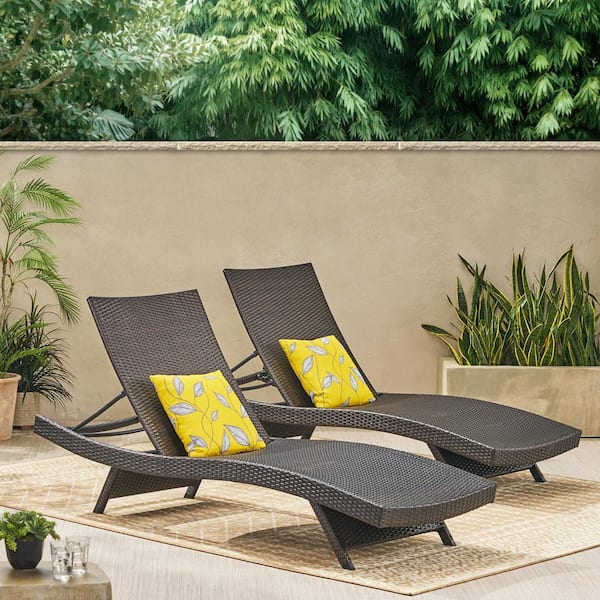 Harper & Bright Designs 2-Piece Multi Brown PE Wicker Outdoor Chaise Lounge with Adjustable Angle Back, No Assembly Required