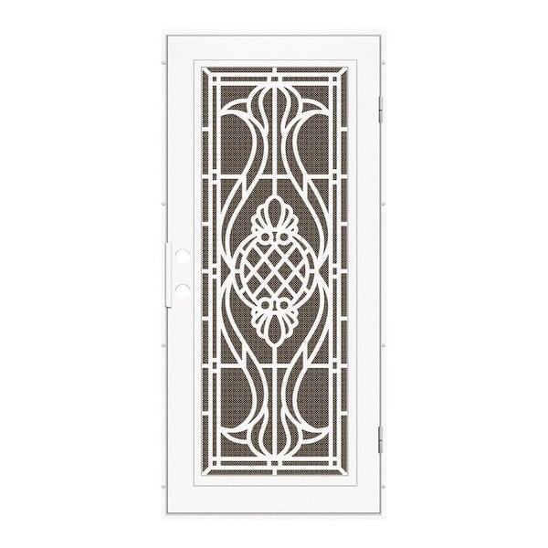 Unique Home Designs 30 in. x 80 in. Manchester White Left-Hand Surface Mount Security Door with Brown Perforated Metal Screen