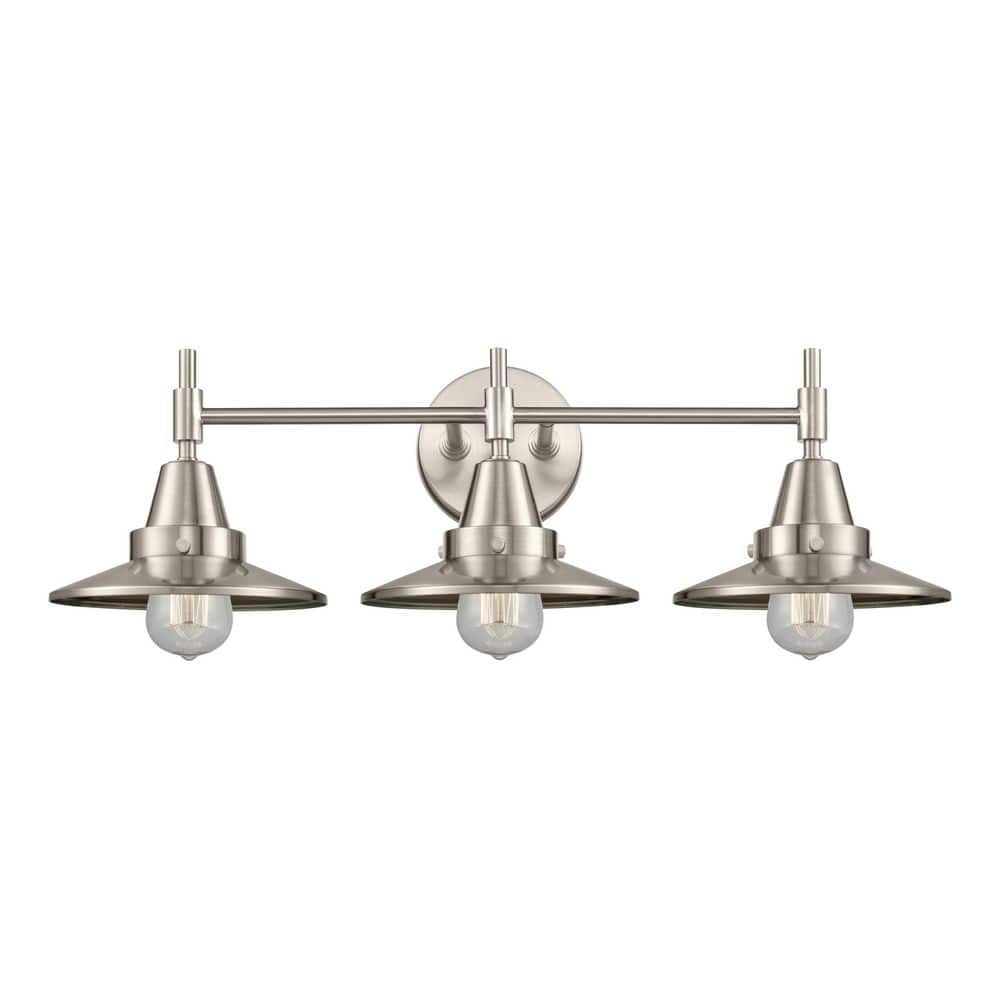 Railroad 26 in. 3-Light Satin Nickel Vanity Light with Metal Shade price history on PriceWatchPro