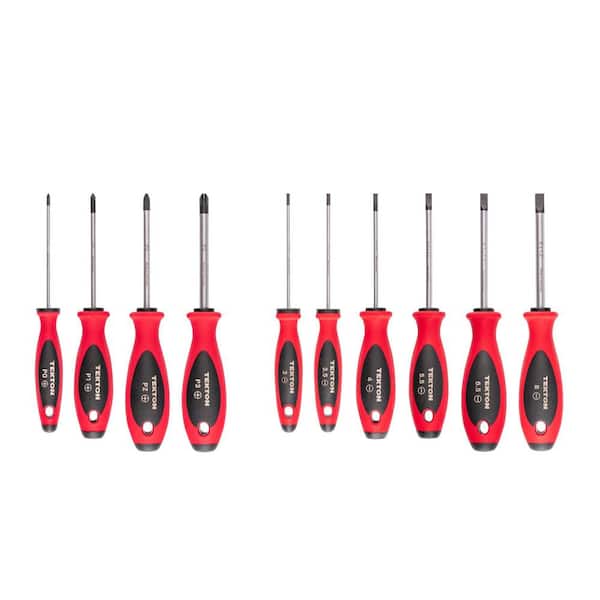 Phillips and Slotted Screwdriver Set-4 in. Shanks, 10-Piece (#0-#3,3-8 mm)