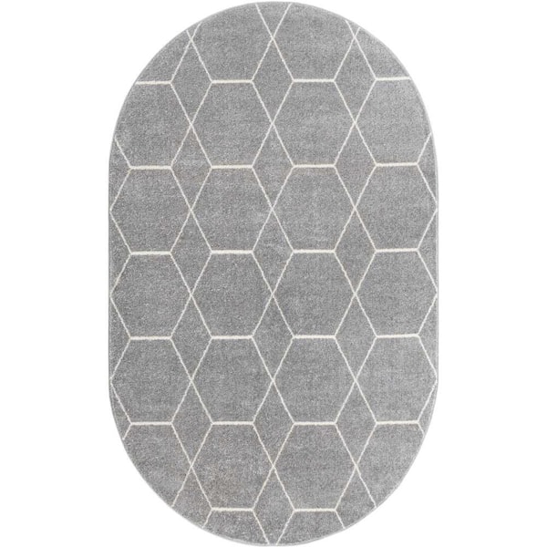 Trellis Frieze Geometric Light Gray 3 ft. x 5 ft. Area Rug