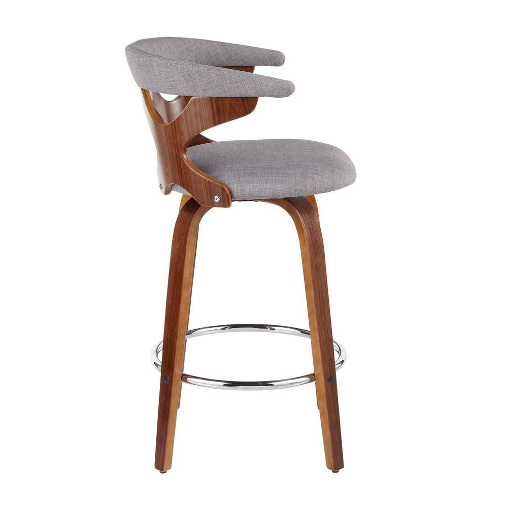 Gardenia Mid-Century Gray Swivel Counter Stool with Wood Base