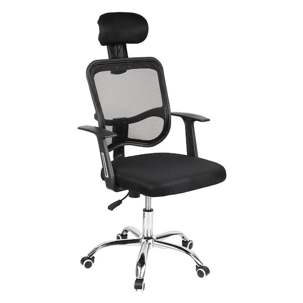 Swivel Mesh Office Chair with Headrest, Height Adjustable, Desk Chair in Black 24 in. L x 24 in. W x 42.5-47 in. H