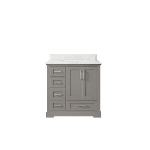 Willow Collections Boston 36 in. W x 22 in. D x 36 in. H Single Sink Bath Vanity Center in Elephant Gray with 1.5 in. Calacatta Quartz Top