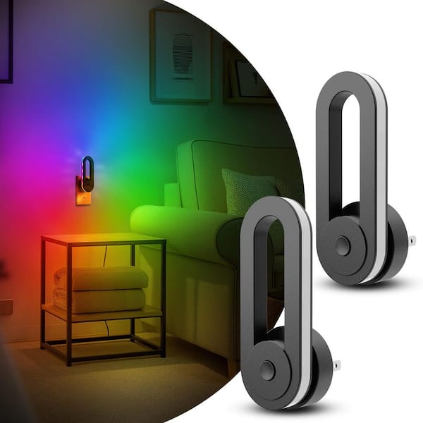 YANSUN 1-Light Rainbow RGB Oval Plug-In Night Light with Dusk to Dawn Sensor Night Lights for Kids Room,Holiday Gift (6-Pack)