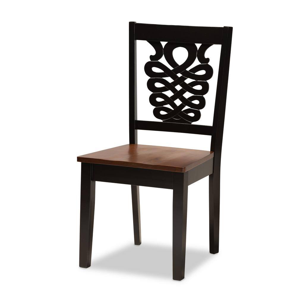 Elegant Two-Tone Dark and Walnut Brown Wood 5-Piece Dining Set