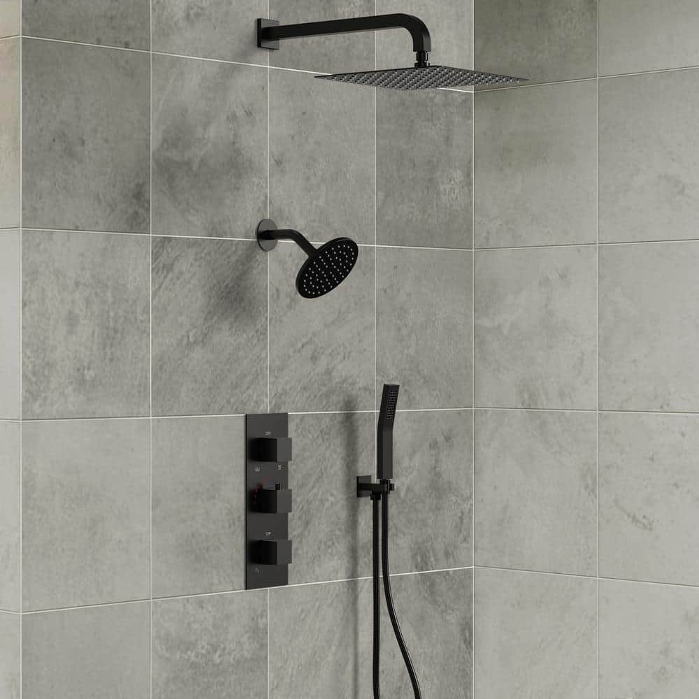 Matte Black 12" Dual Shower Head System with Handheld Spray