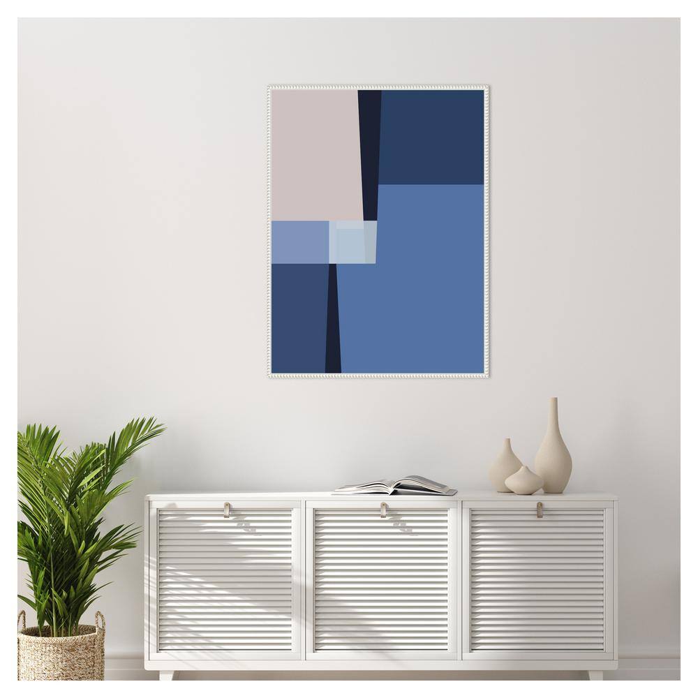 Blue and Beige Abstract Beaded Framed Canvas Wall Art