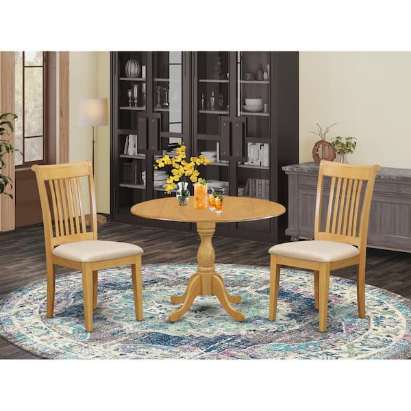 East West Furniture 3-Piece Natural Oak Finish Solid Wood Top - Dining Room Set - Seats 4