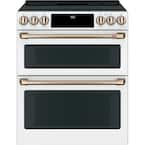 30 in. 6.7 cu. ft. Smart Slide-In Double Oven Induction Range with Convection in Matte White, Fingerprint Resistant
