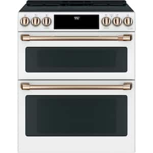 30 in. 7.0 cu. ft. Smart Slide-In Double Oven Induction Range with Convection in Matte White, Fingerprint Resistant