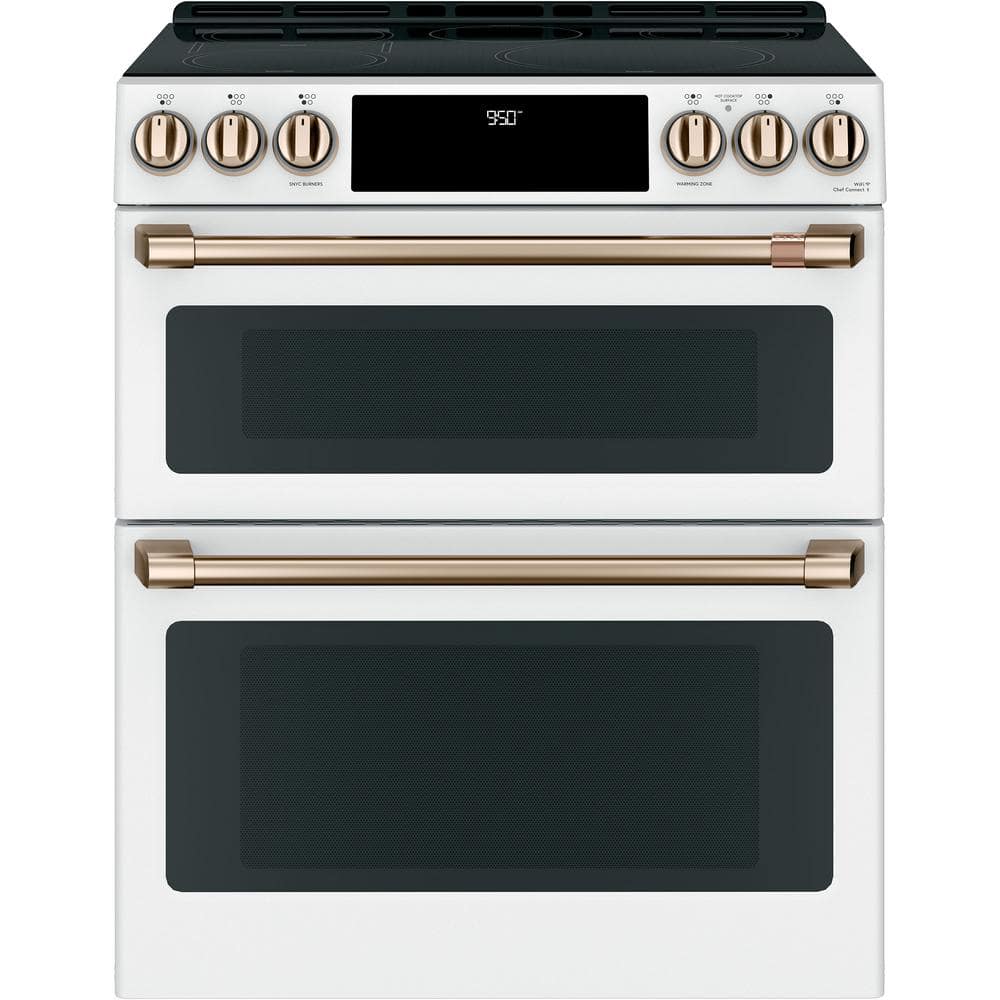 Matte White 30" Smart Double-Oven Induction Range with Convection