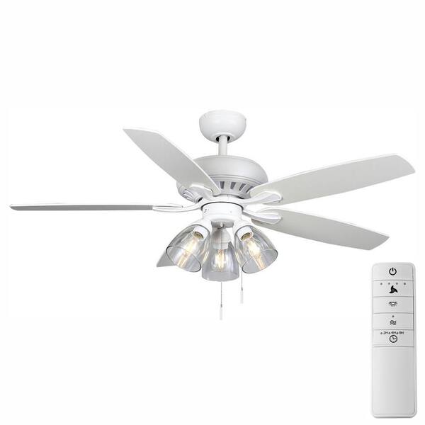 Hampton Bay Rockport 52 in. Matte White LED Smart Ceiling Fan with Light Kit and Remote Works with Google Assistant and Alexa