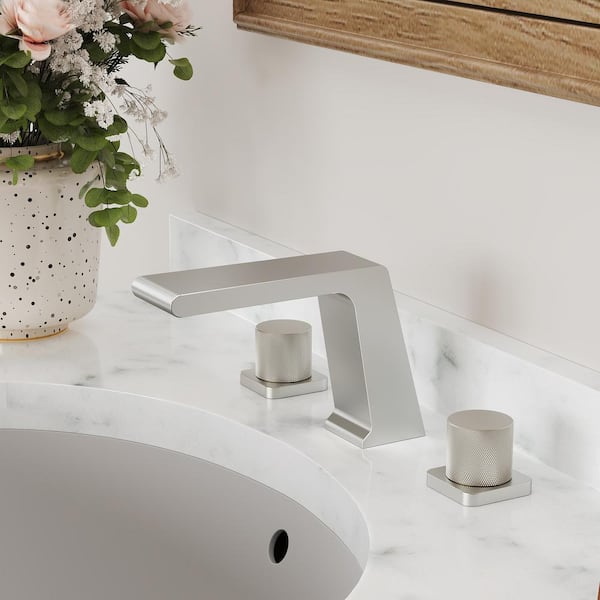 EVERSTEIN 8 in. Widespread Double-Handle Long Spout Reach Bathroom Faucet in Brushed Nickel