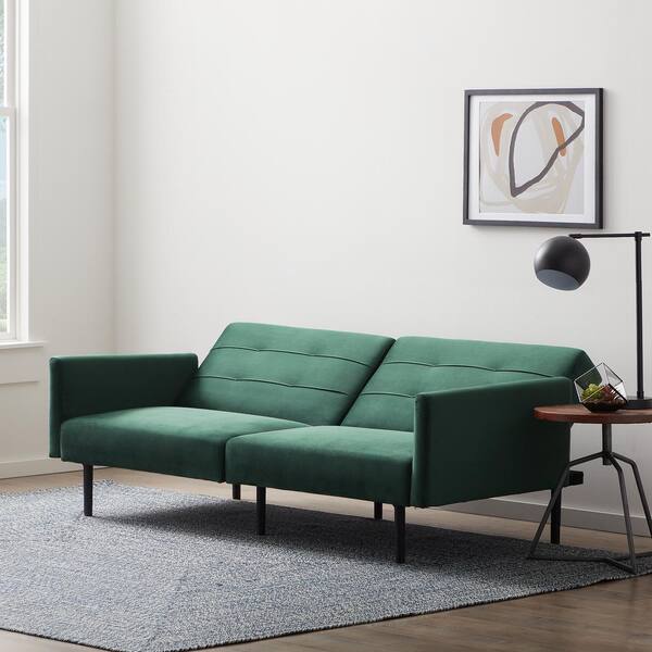Lucid Comfort Collection 2 Seat Green Velvet Futon Chair Sofa Bed with Buttonless Tufting LUCC0003SSF74VN The Home Depot
