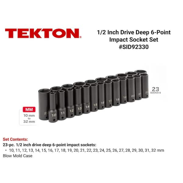 TEKTON 1/2 in. Drive Deep 6-Point Impact Socket Set, 23-Piece (10