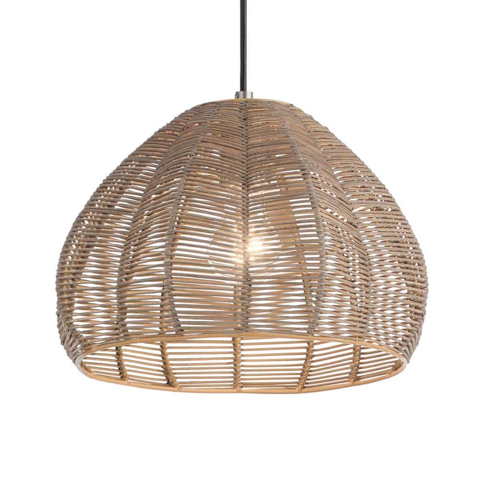 Gloriana 12.75" Woven Rattan Tulip-Shade Pendant Light in Brown