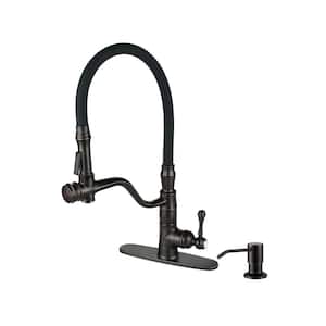 Single Handle Pull Down Sprayer Kitchen Faucet with Soap Dispenser, Spray Wand in Solid Brass in Oil Rubbed Bronze