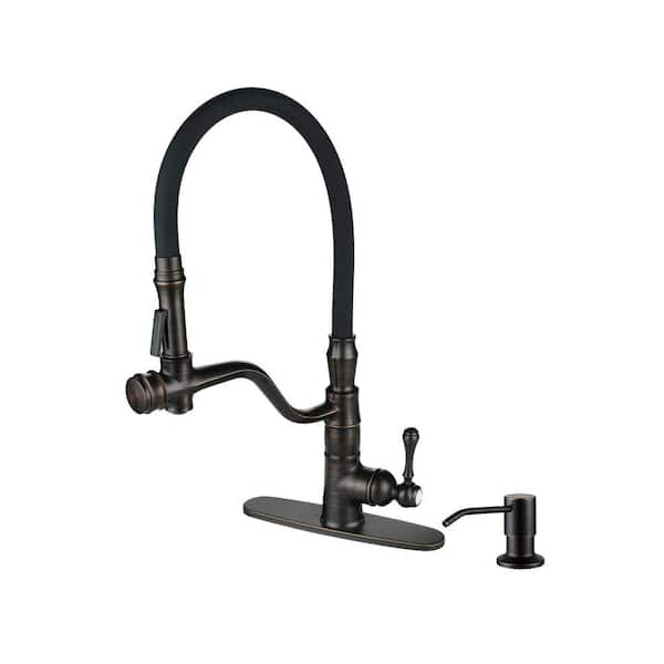 IVIGA Single Handle Pull Down Sprayer Kitchen Faucet with Soap Dispenser, Spray Wand in Solid Brass in Oil Rubbed Bronze