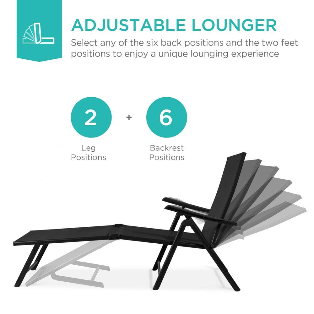 Black Adjustable Steel Frame Outdoor Chaise Lounge Set