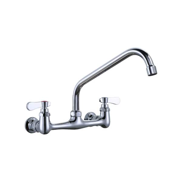 Commercial Faucet with 12 in. Swivel Spout, Double Handle Wall Mounted Standard Kitchen Faucet in Polished Chrome