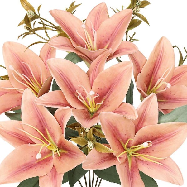 LIVING LUXURY 13 in. Rose Cafe Red Artificial Stargazer Lily