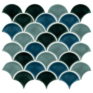 Azul Scallop Glossy 13.11 in. x 9.96 in. x 8 mm Glossy Porcelain Mosaic Tile (9.1 sq. ft. / case)