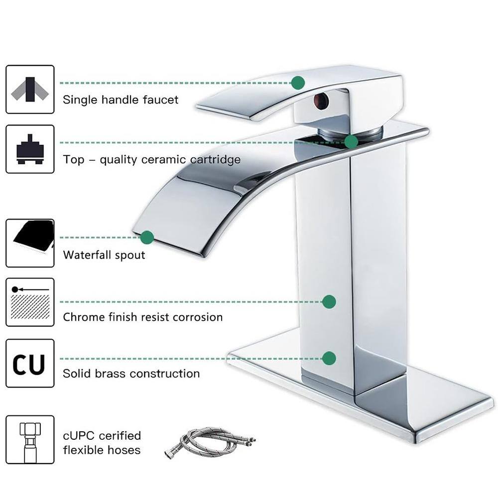 Chrome Modern Single Handle Waterfall Bathroom Faucet