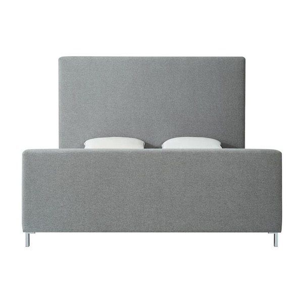 HomeRoots Gray Wood Frame Queen Panel Bed with Upholstered