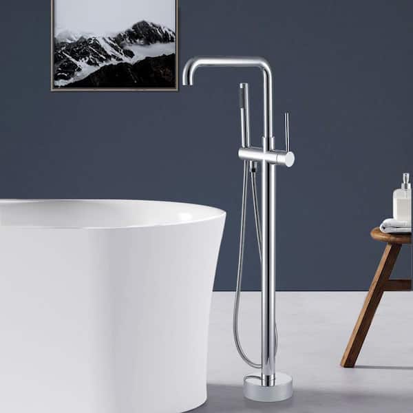 Satico Floor Mounted Graceful Single-Handle Freestanding Bathtub Faucet with Hand Shower in Chrome