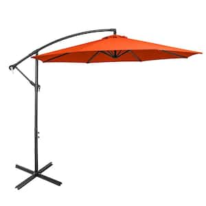 10 ft. Iron Cantilever Tilt Offset Patio Umbrella with 8 Ribs Cantilever and Cross Base Adjustment in Orange