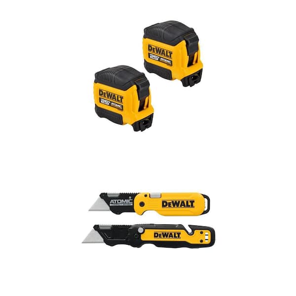 ATOMIC 25 ft. x 1-1/8 in. Tape Measure (2-Pack) and Push and Flip Folding Utility Knives (2-Pack) Combo
