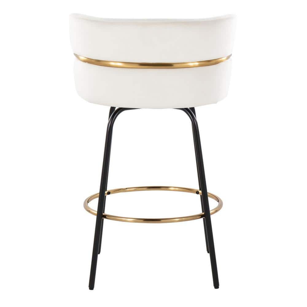 Cinch 26" White Velvet Swivel Counter Stools with Gold Footrest