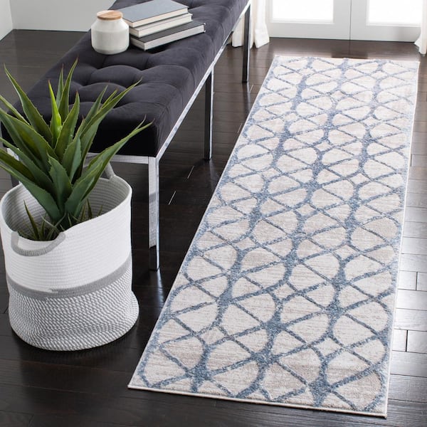 Amelia Gray/Blue 2 ft. x 6 ft. Geometric Runner Rug