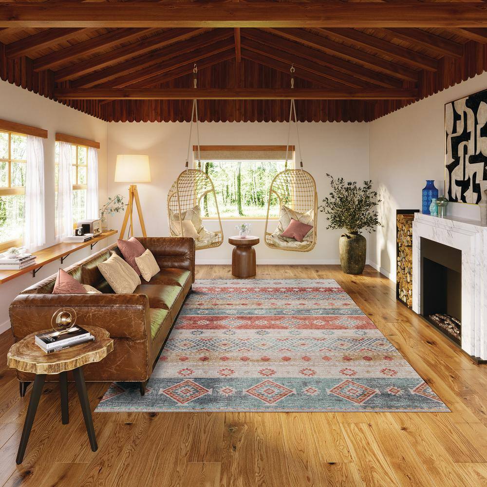 Desert Multicolor Chenille 9' x 12' Washable Area Rug