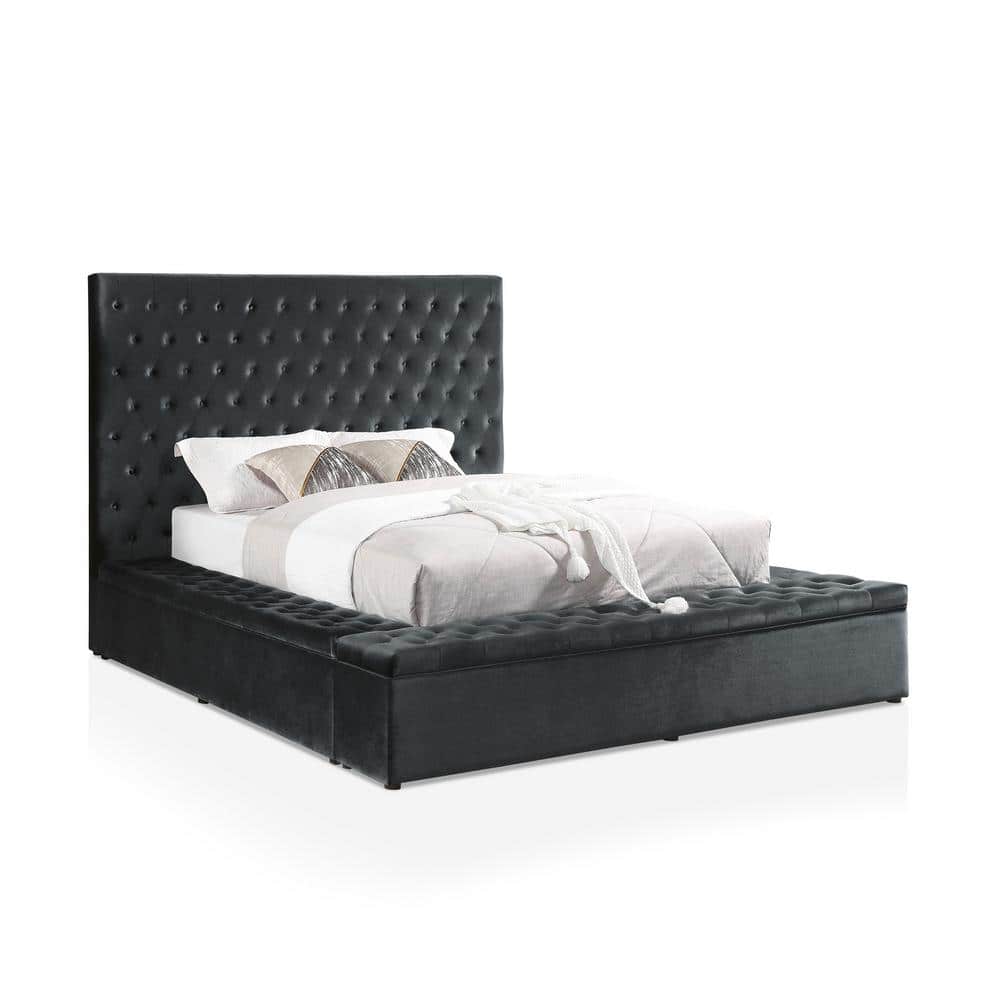 Furniture of America Esthela 103 in. W Dark Gray California King Flannelette Frame Upholstered Platform Bed -  IDF-7897DG-CK
