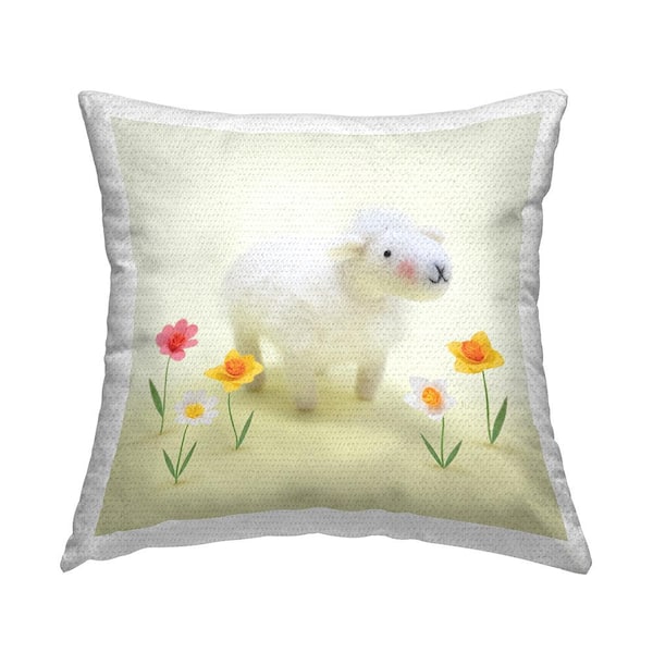 Stupell Industries Spring Lamb Yellow Daffodils Yellow Square Outdoor Throw Pillow